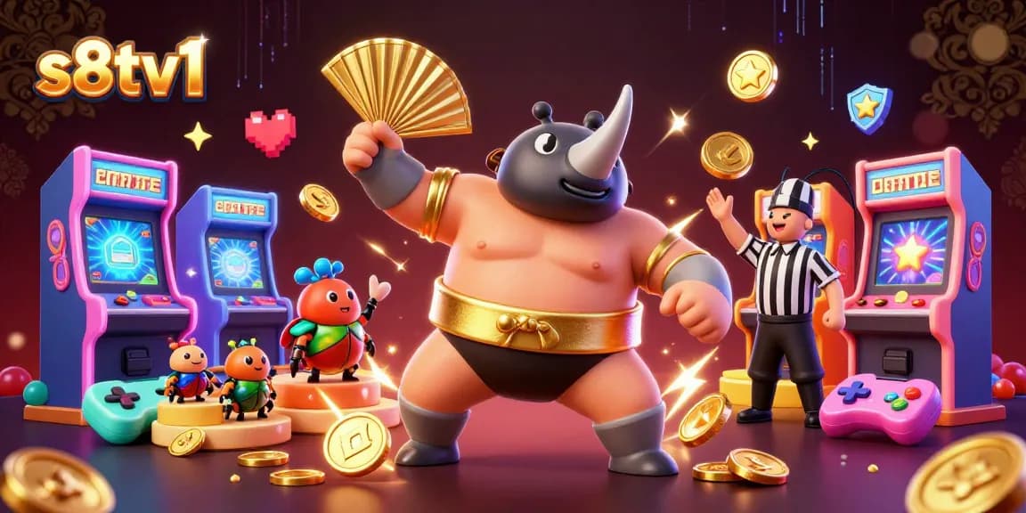 Engage with s8tv1 as the lively cartoon beetle champion strikes amidst golden coins and arcade thrill.