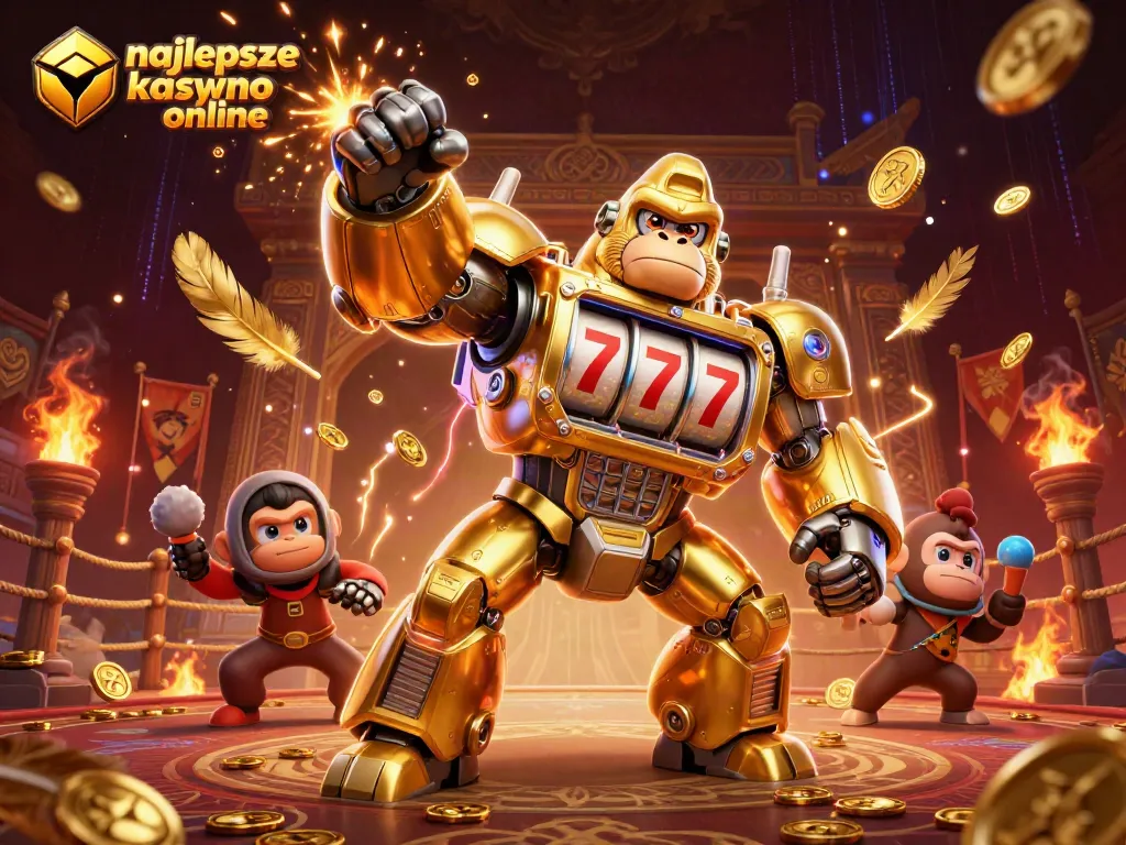 Experience the thrill of najlepsze kasyno online with a dynamic gorilla mech and vibrant casino elements.