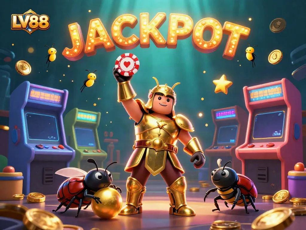 Experience the excitement of LV88 as a triumphant hercules beetle celebrates a jackpot victory