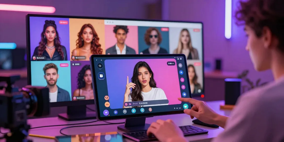 User exploring diverse AI porn chat avatars and themes in a colorful virtual environment.
