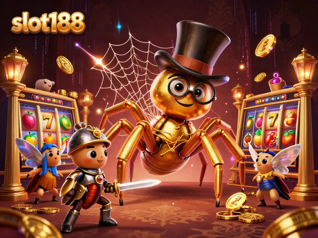 Permainan slot188 dengan laba-laba emas beraksi di dalam kasino menggoda pemain.
