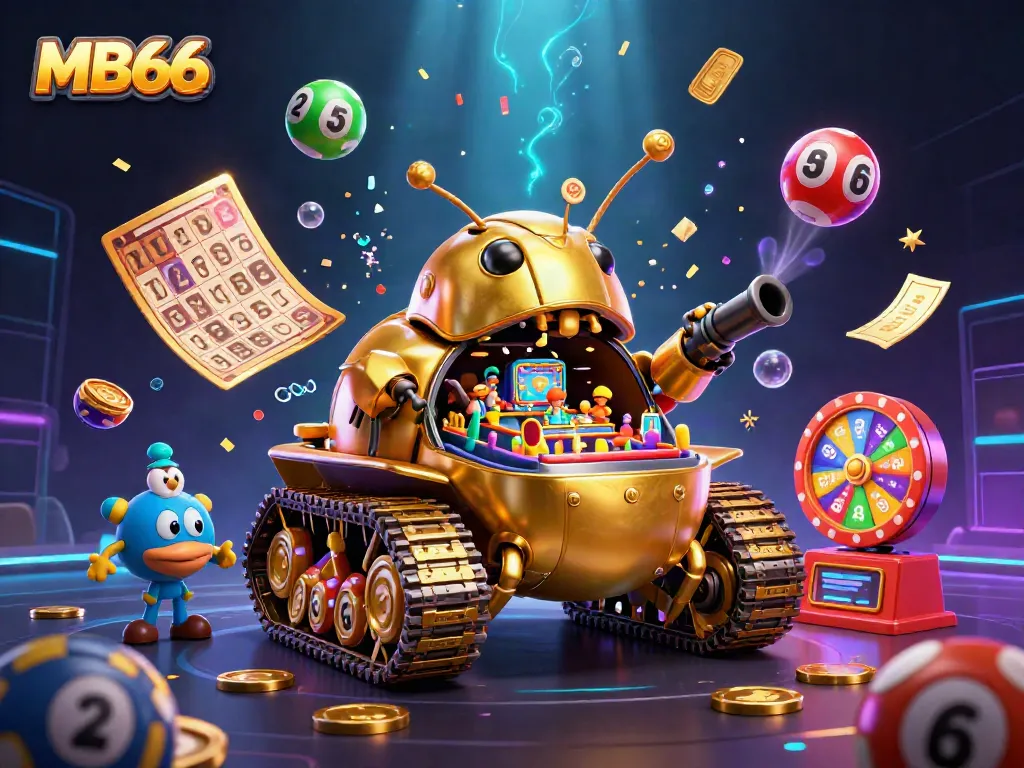 Experience thrilling gameplay with MB66 in a vibrant 3D casino tank design filled with excitement and fun.