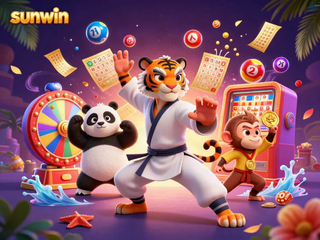 Experience vibrant gaming with sunwin in this 3D illustration featuring iconic casino elements.