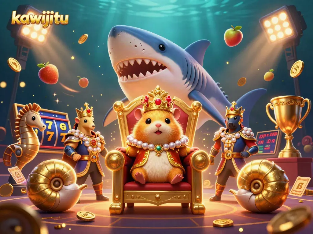 Kawijitu sebagai simbol kasino dengan raja hamster dan elemen slot yang dinamis.