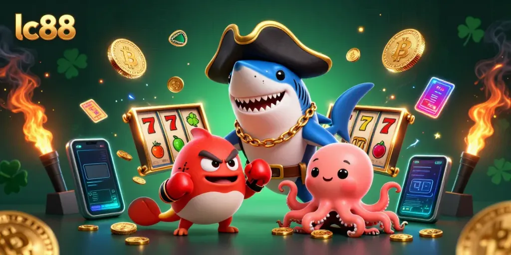Engage with the exciting lc88 slots scene featuring animated characters and gambling elements.