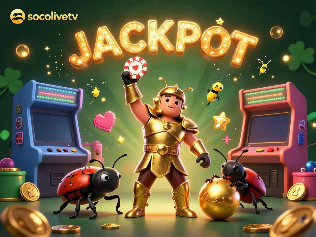 Experience victory with socolivetv, where a hercules beetle celebrates a jackpot amidst gaming excitement.