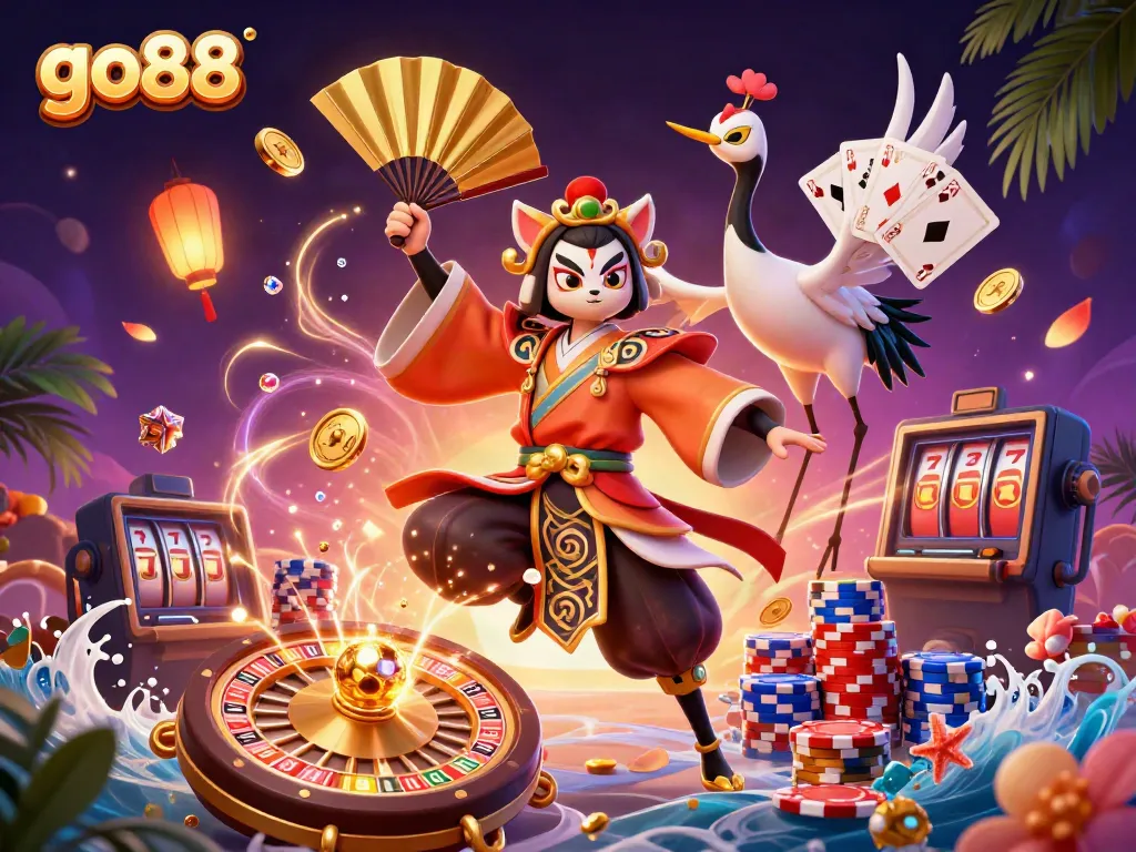 Experience the excitement of go88 with vibrant visuals of games, characters, and casino elements.