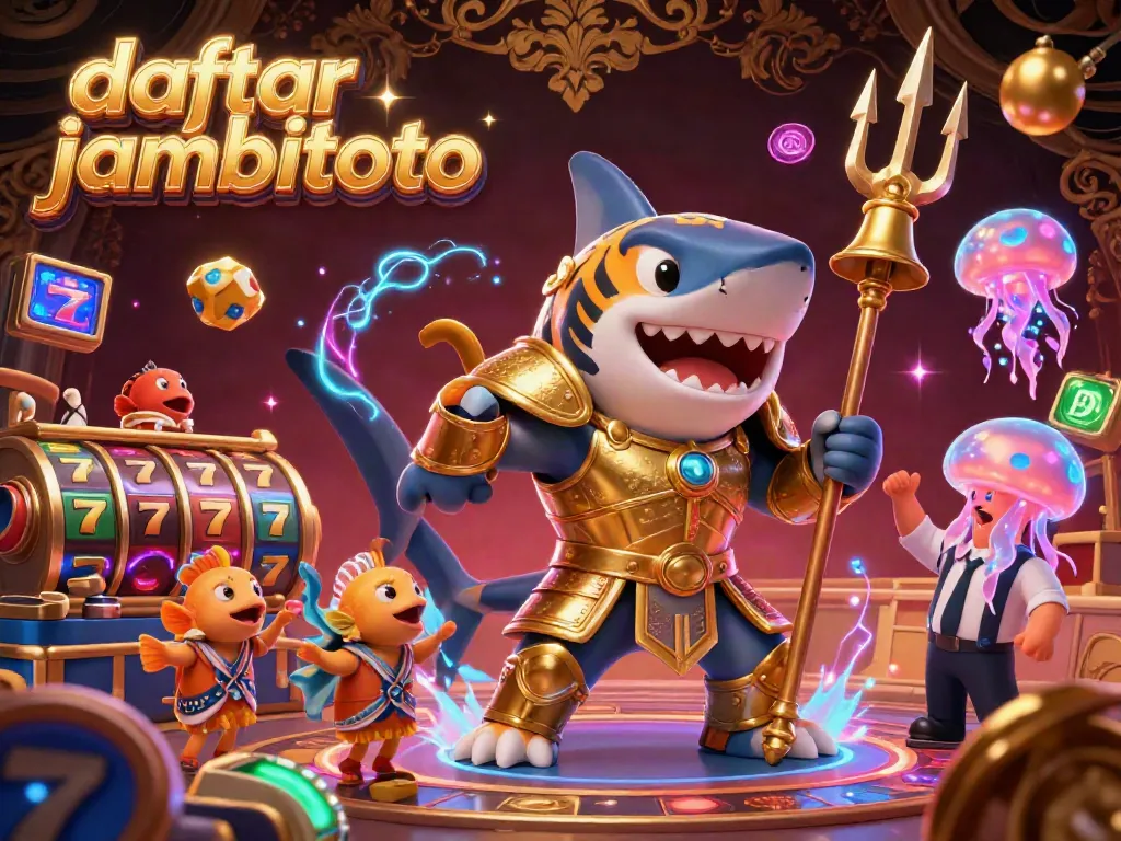 Experience the excitement of daftar jambitoto with this vibrant illustration featuring a shark and casino elements.