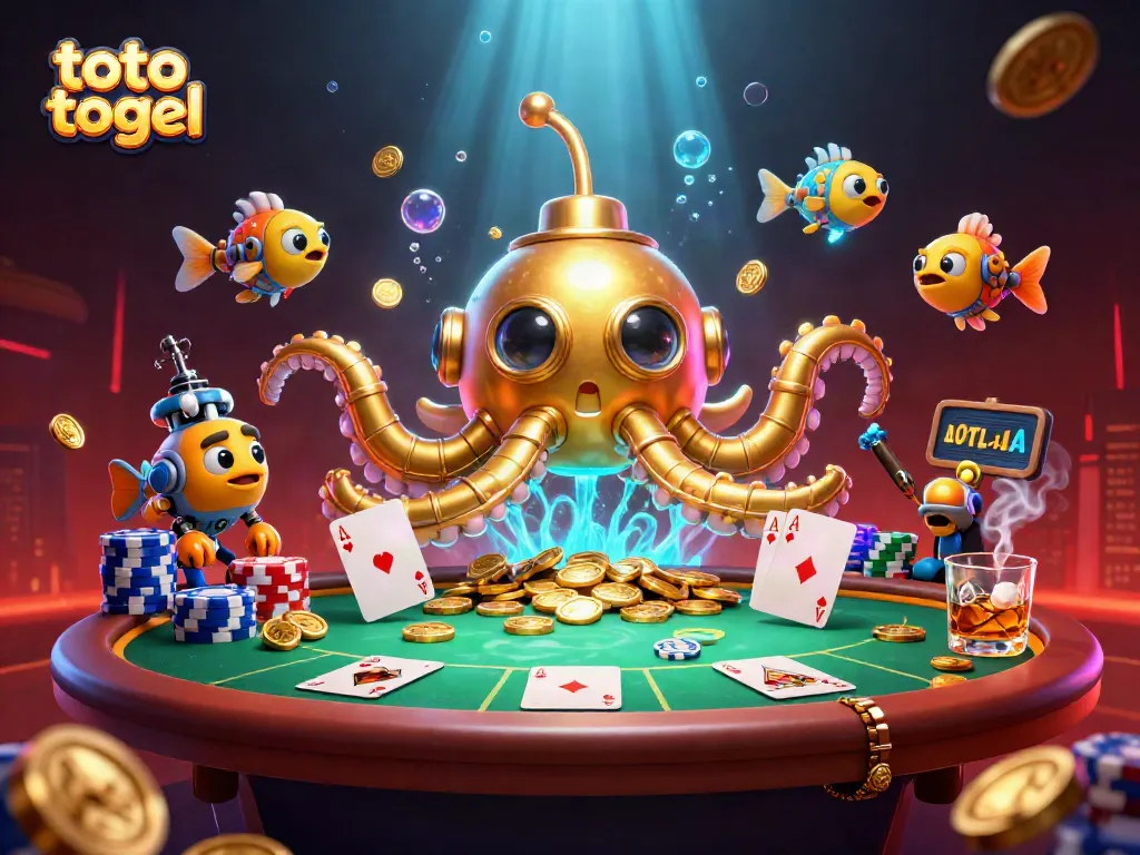 Engage with the thrilling world of toto togel amid a dynamic scene of gold coins and poker excitement.