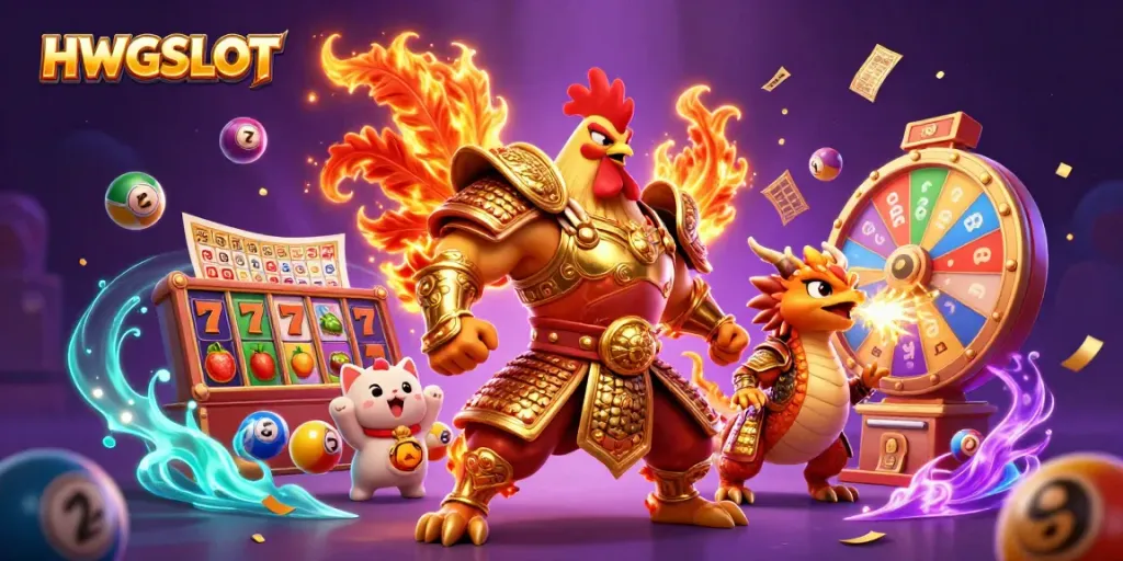 Experience thrilling gameplay with HWGSLOT featuring dynamic slot reels, warriors, and vivid gaming elements.
