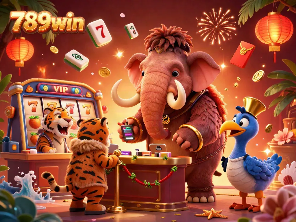 Feel the thrill of gaming at 789win with vibrant characters and lively casino elements in a dazzling scene.