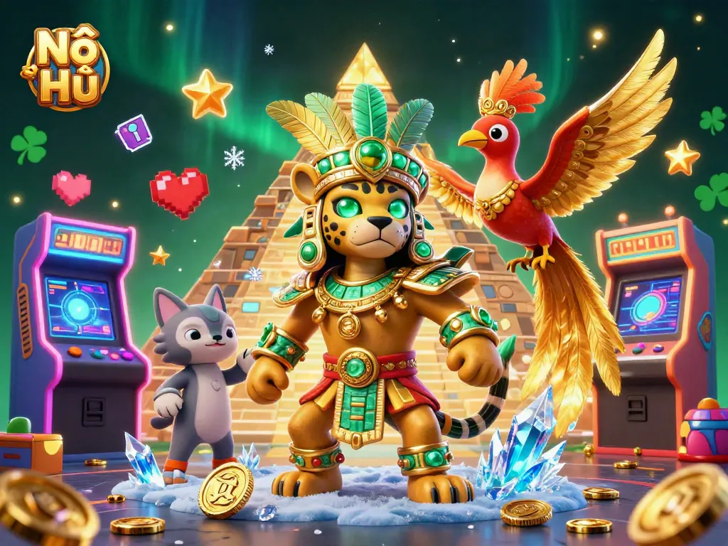 Experience Nổ Hũ excitement with Mayan-themed 3D casino jackpot illustration.