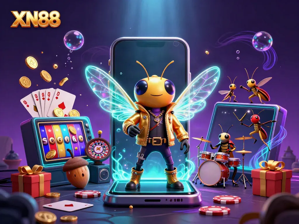 Xn88 casino gameplay showcasing cartoon characters and vibrant slot machines elements