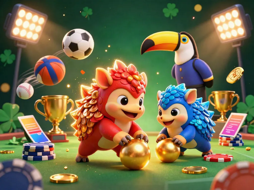 Engage with Daftar AsiaLive88 as rival pangolins compete in a colorful casino scene with sports elements.