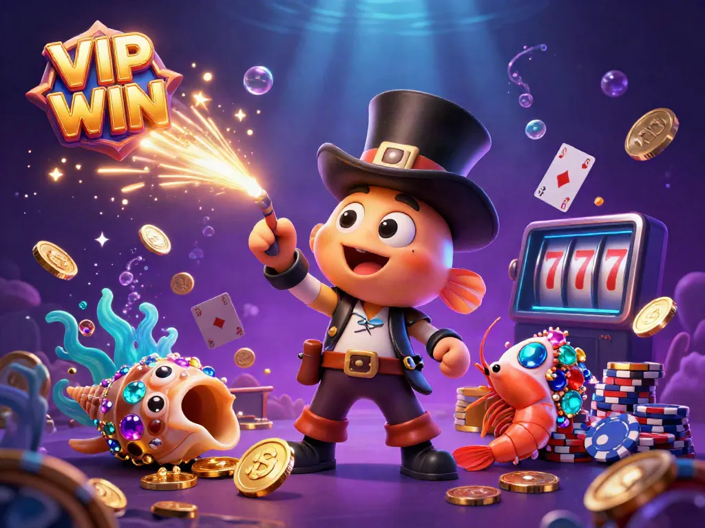 Attract golden coins with VIP WIN by a 3D deep-sea anglerfish illuminating the underwater casino.