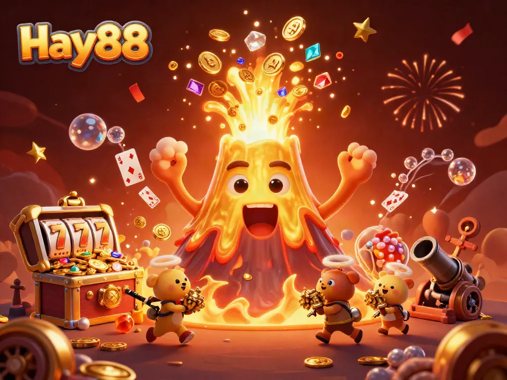 Experience Hay88's thrilling eruption of treasures and games in this dynamic 3D scene.
