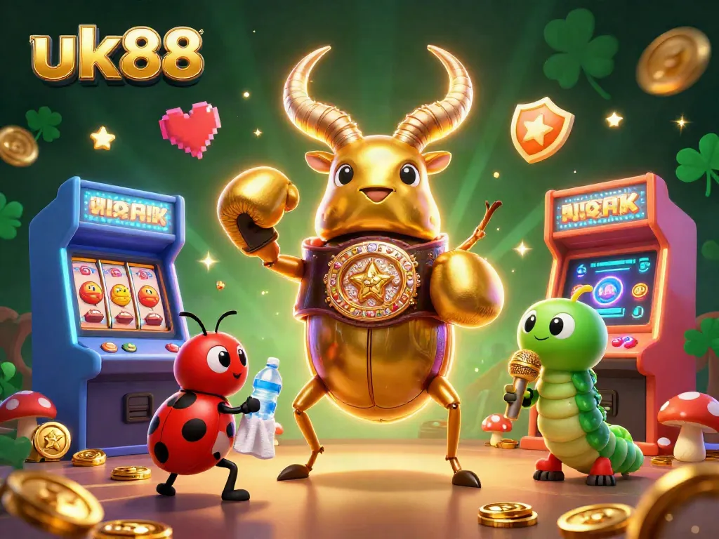 Engage in thrilling slots at uk88 with a vibrant illustration of gameplay action and colorful casino elements.