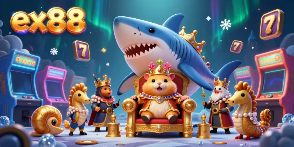 Experience the thrill of slots with ex88, featuring a hamster king reigning over a vibrant casino world.