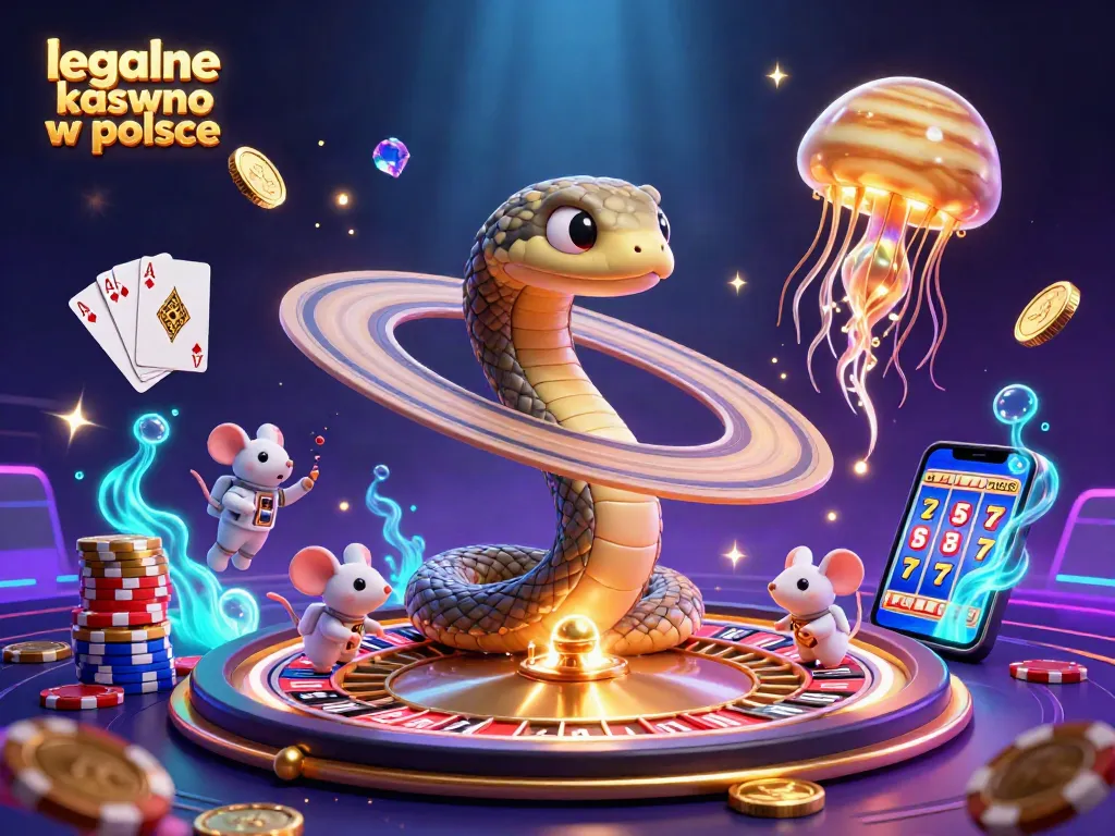 Experience the dynamic scene of betting at a legalne kasyno w polsce with colorful poker chips, cosmic characters, and dynamic lights.