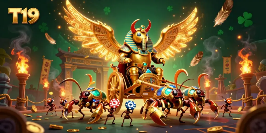 Engage with T19's vibrant casino experience featuring dynamic characters and thrilling betting atmosphere.