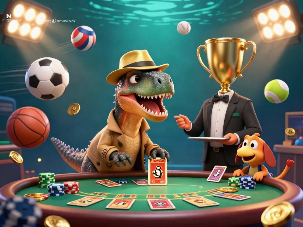 Experience the thrill of bóng đá trực tuyến xoilac tv with a cartoon velociraptor card countering at a sports betting table.