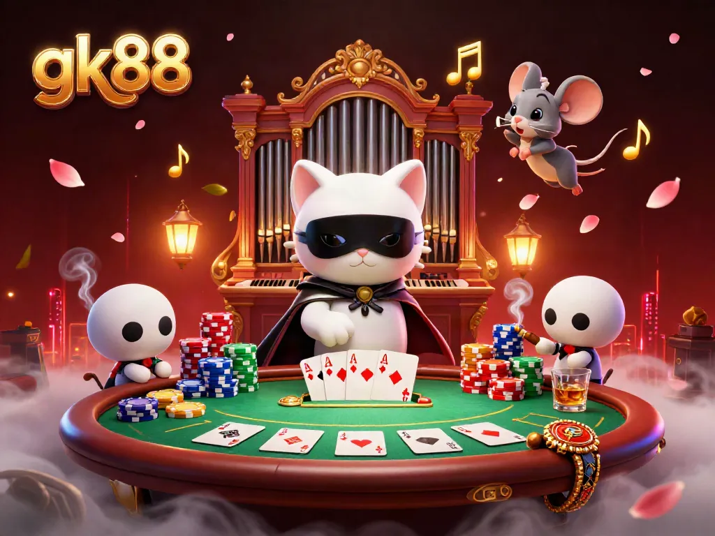 Engage with gk88's thrilling gambling scene featuring a whimsical casino atmosphere.