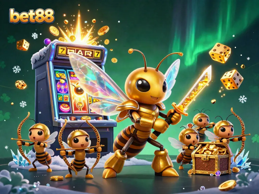 Experience the thrill with bet88 in this 3D illustrative casino scene featuring vibrant slot machines and a dynamic character ensemble.