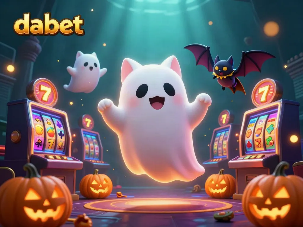 Experience thrilling gaming action with dabet's friendly ghost cat and animated casino elements.