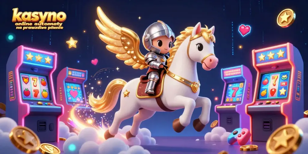 Engage with kasyno online automaty na prawdziwe pieniądze through a vibrant 3D illustration featuring a mystical horse and arcade elements.