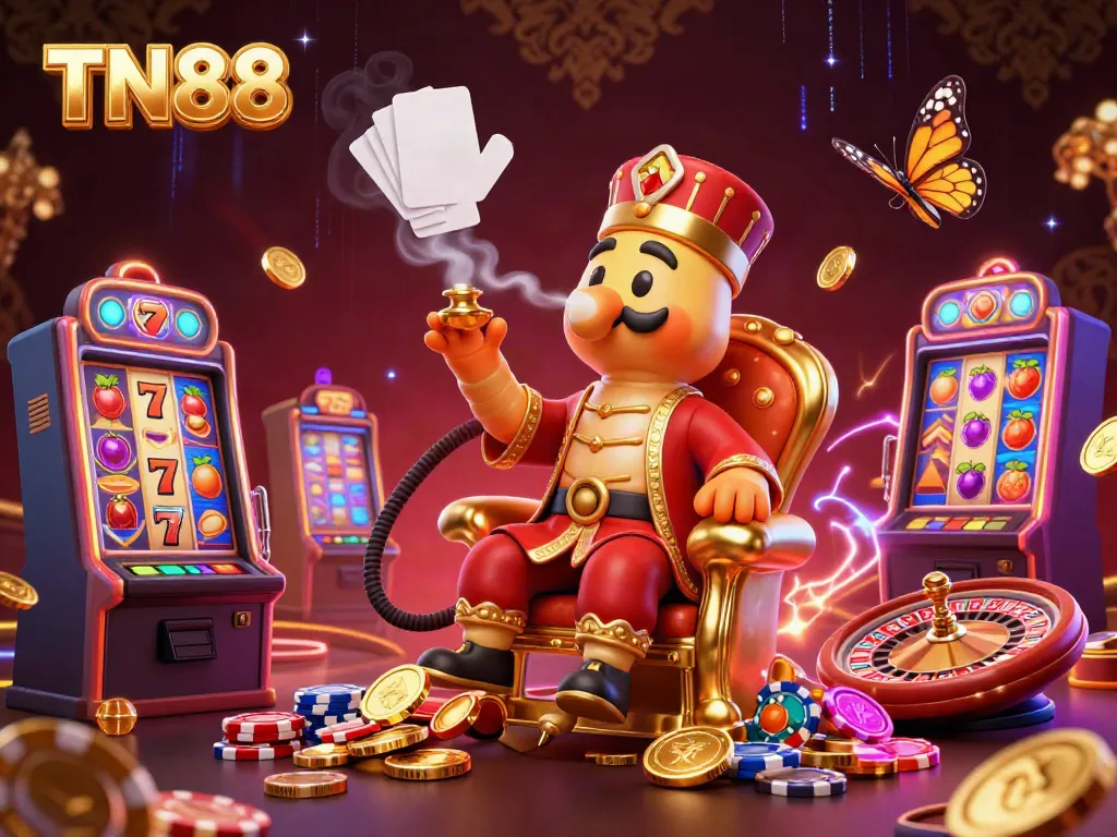 Engage with TN88's vibrant casino world featuring lavish poker scenes and energetic gaming elements.