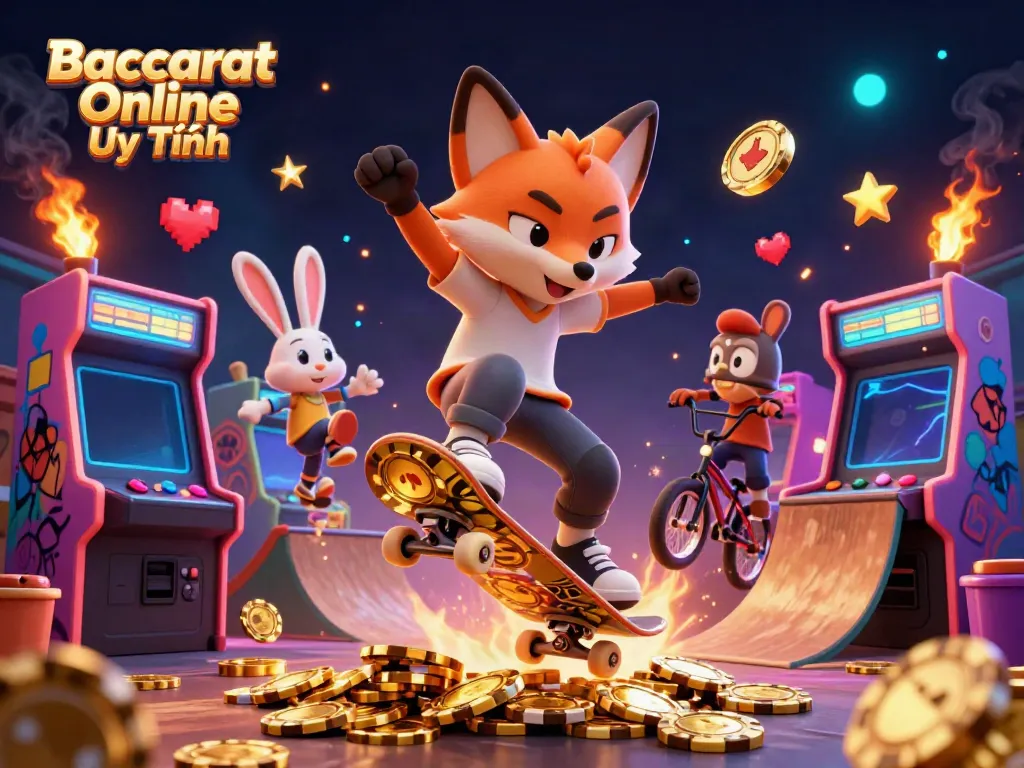 Experience thrilling Baccarat Online Uy Tín with vibrant casino symbols and dynamic gaming elements.