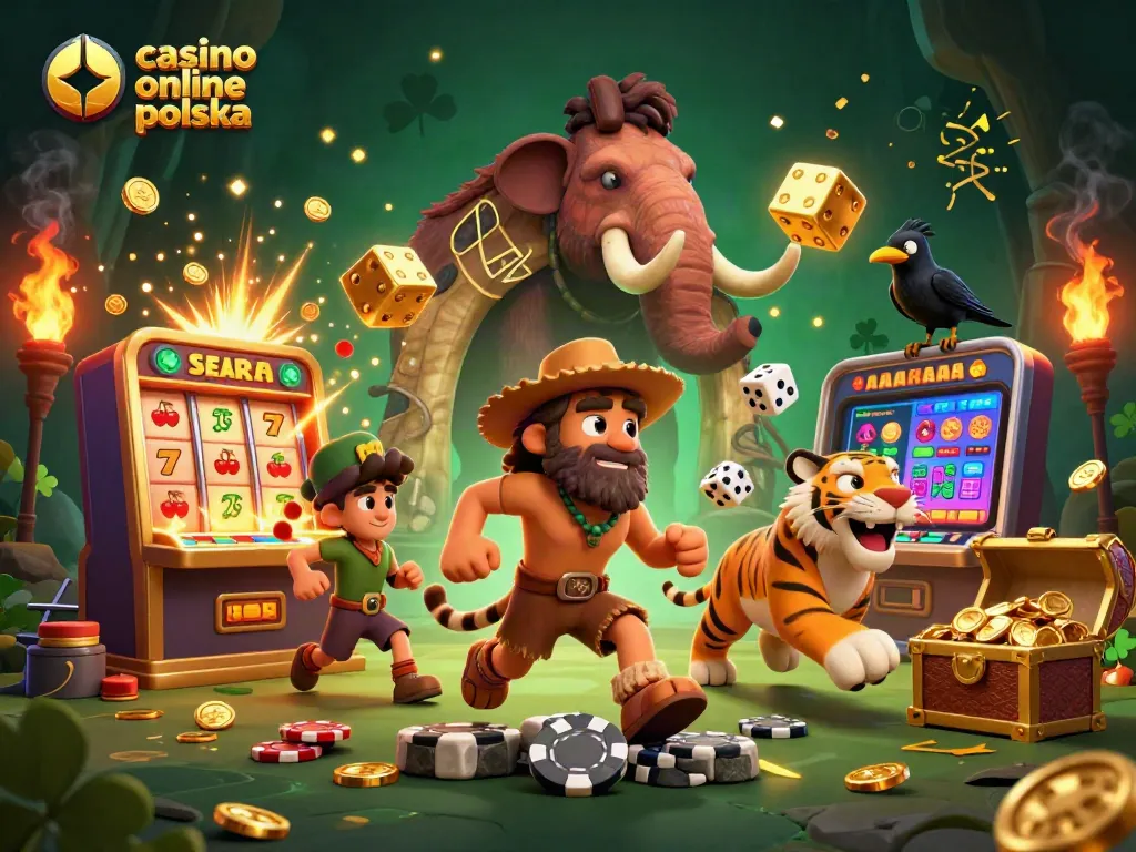 Join the adventure with casino online polska as characters explore a vibrant prehistoric gaming scene filled with jackpots and excitement.