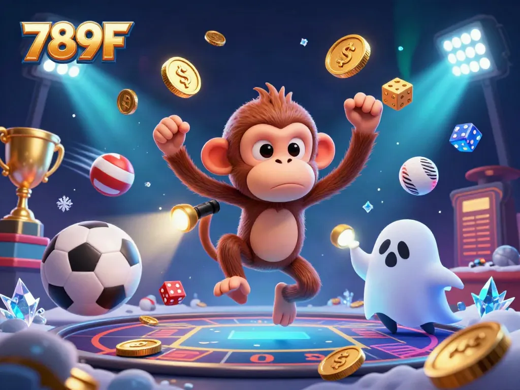 Catch the thrill of 789F with a curious puppy hunting a poltergeist monkey juggling gold coins in a haunted casino.