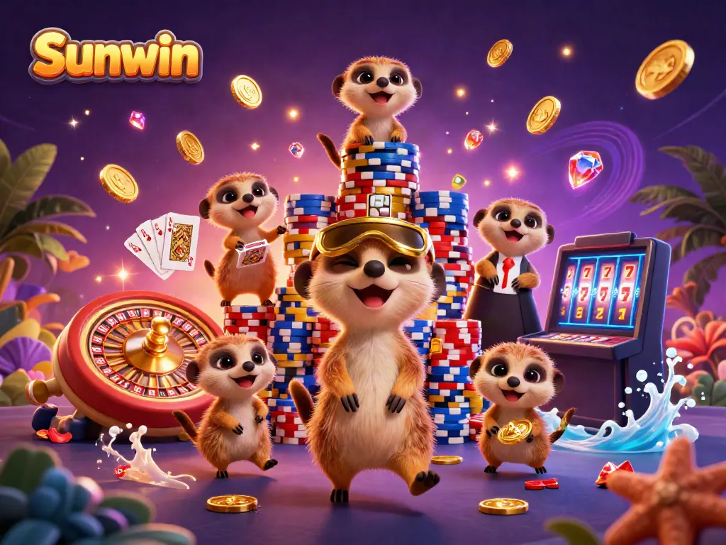 Experience Sunwin's vibrant casino world with meerkats thriving in a dynamic gaming scene.