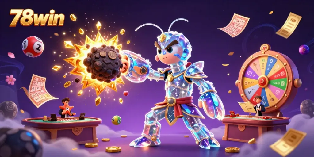 Experience thrilling wins with 78win's animated casino adventure featuring roulette and lottery elements.