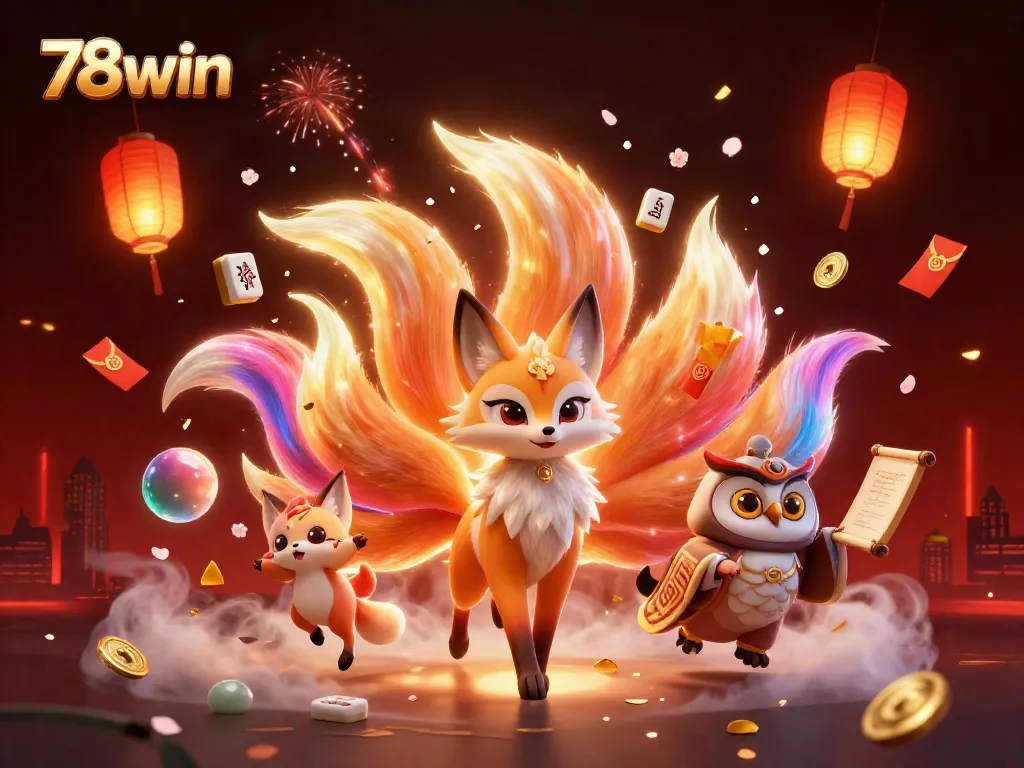 Experience exciting gaming action with 78win's captivating 3D illustration featuring vibrant characters and elements.