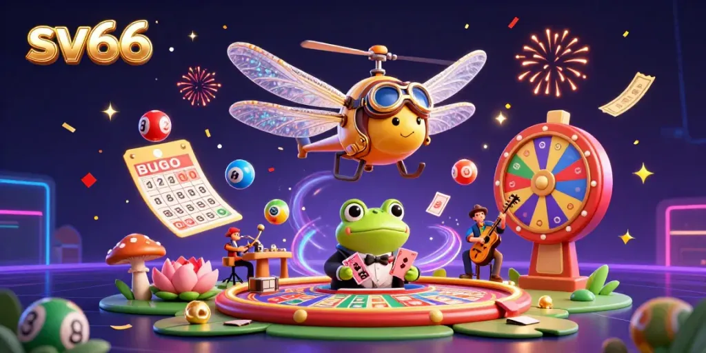 Engage in thrilling casino adventures with sv66 amid vibrant gambling elements and lively characters.