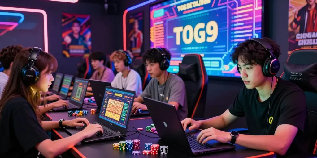 Diverse players enjoying davo 88 Togel online gaming session with vibrant setup.