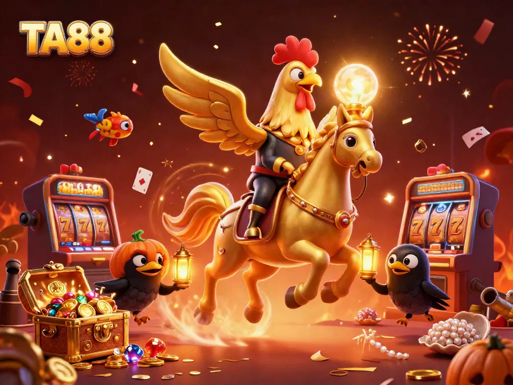 Experience the thrill of TA88 with this vibrant 3D casino illustration filled with golden treasures and festive excitement.