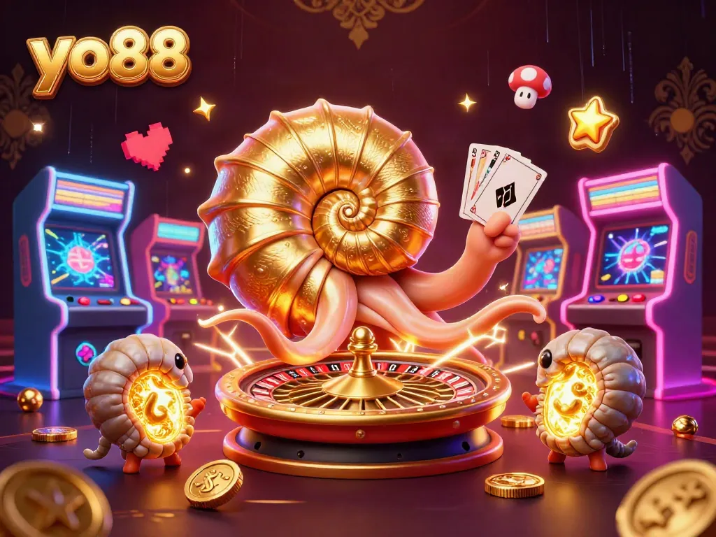 Experience the thrill of yo88 with the glowing nautilus, cards, and vibrant game elements.