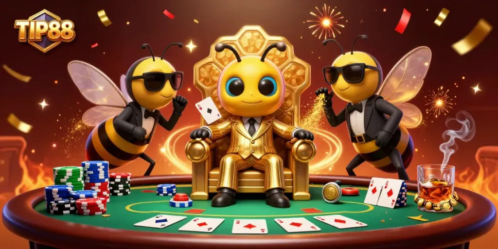 Experience the excitement of TIP88 with bumblebee mob boss and vibrant casino scene.