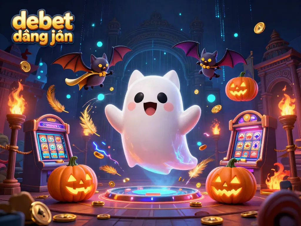 Engaging illustration of debet đăng nhập with a ghost cat and vampire bat in a vibrant casino atmosphere, depicting excitement and fun.