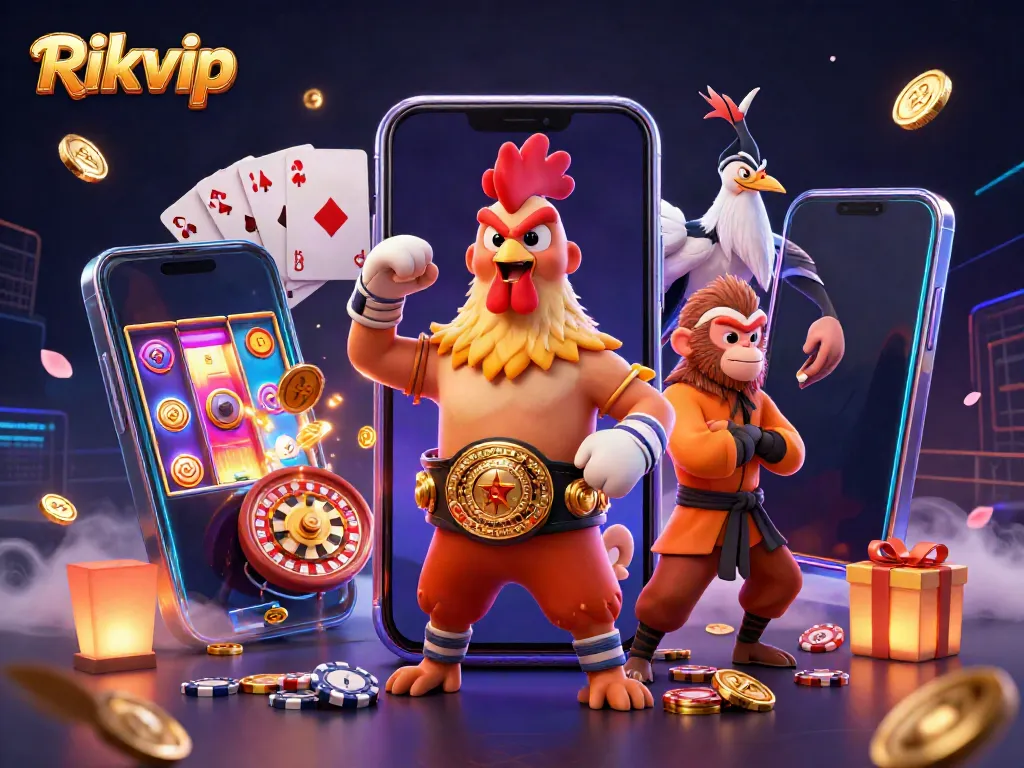 Experience the vibrant world of Rikvip with immersive 3D characters and casino gaming elements.