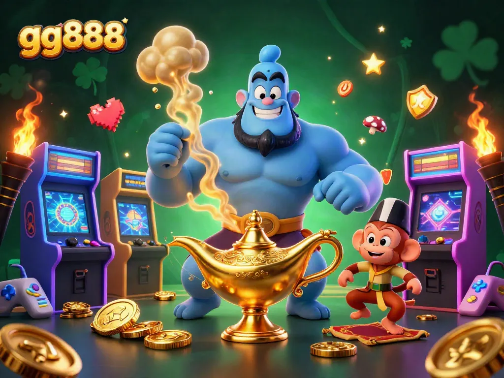 Experience immersive gaming adventures with gg888's vibrant casino illustration featuring colorful gaming elements.