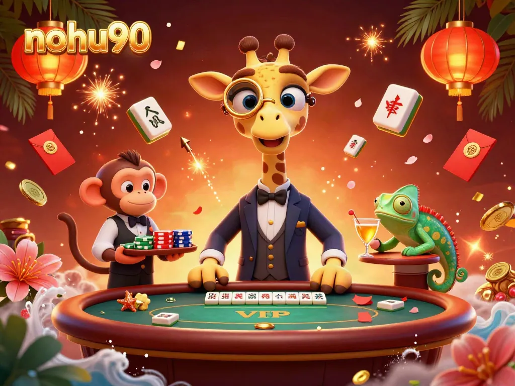 Experience the excitement of nohu90 with vibrant casino elements in this stunning 3D scene.