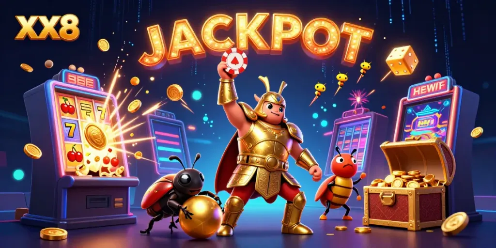 Experience thrilling wins at XX8 Casino with a vibrant jackpot scene showcasing excitement and luck.