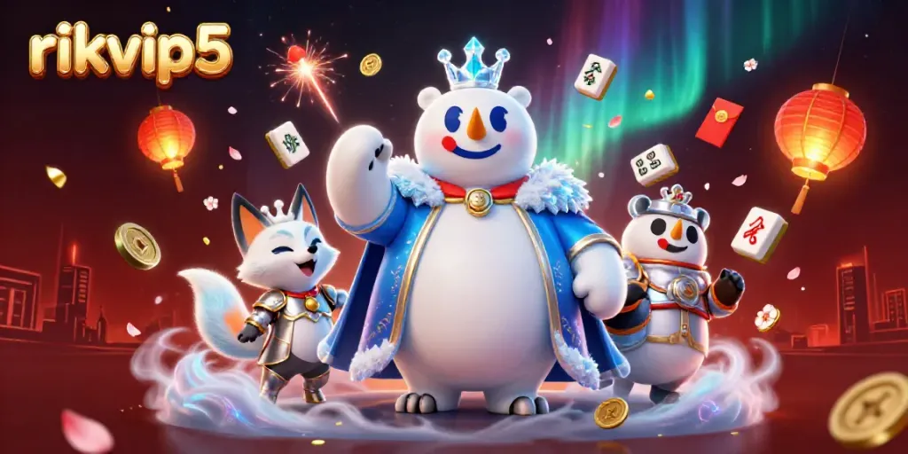 Experience excitement with rikvip5 in a vibrant casino scene with a polar bear and fox.