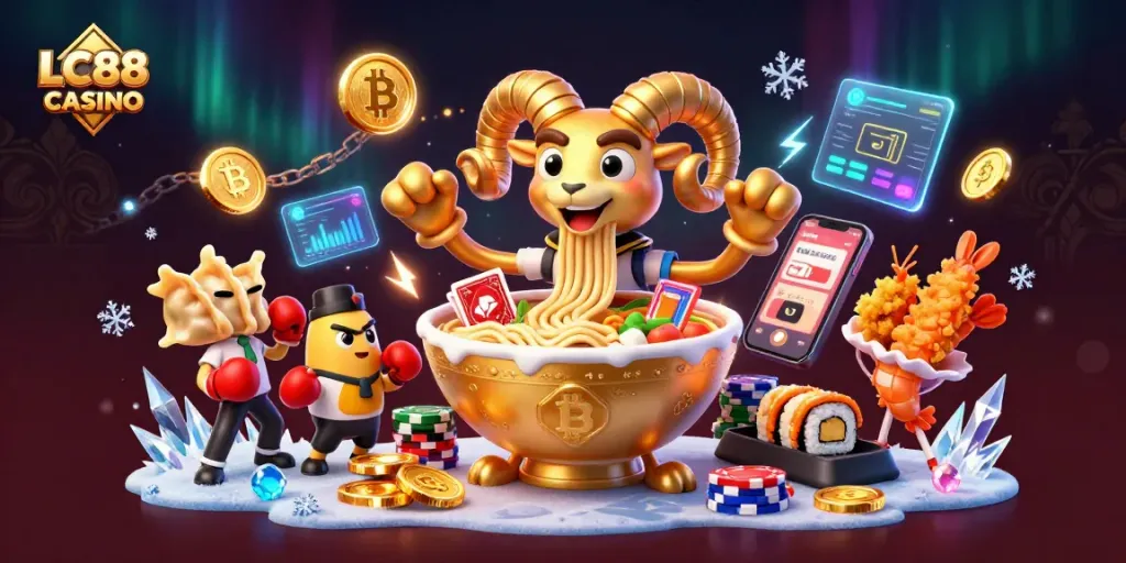 Engage with the vibrant LC88 CASINO scene featuring unique characters and electric gaming action.