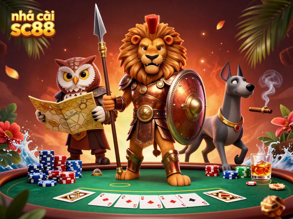 Experience intense gaming at nhà cái sc88 with dynamic characters and vibrant poker elements.