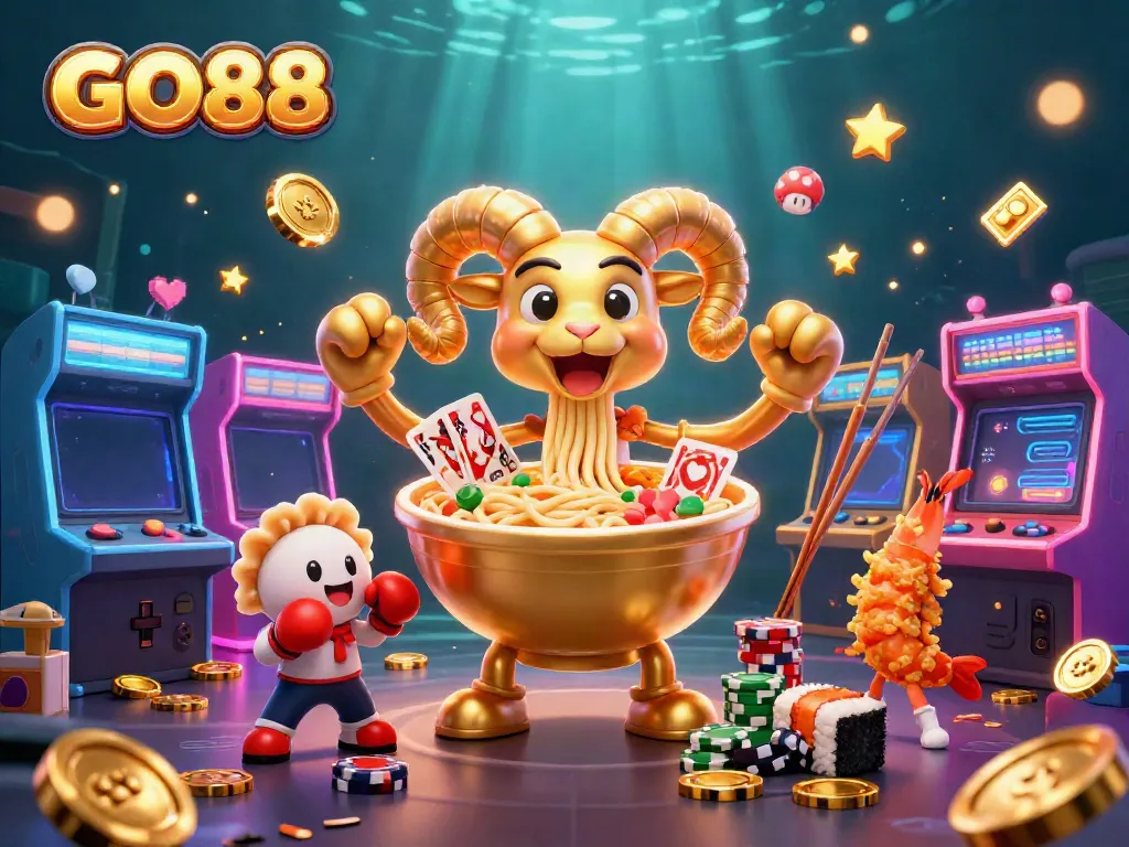 Engage with GO88's vibrant casino atmosphere featuring animated characters in a dynamic gaming scene.